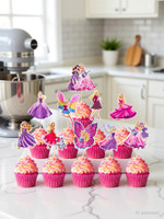 ZYOZI Barbie Princess Birthday Party Supplies Decorations Cup Cake Topper for Girls Birthday (pack of 10) Cupcake Topper(pink Pack of 1)