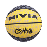 NIVIA Graffiti, 8 Panel, Rubber Moulded, Made for Beginners, Ideal for all surfaces Basketball - Size: 7(Standard, Pack of 1, Black, Yellow)