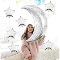 SOI Solid Moon & Star Foil Balloons Combo (Silver), Large (Foil-StarMoon) Balloon(Silver, Pack of 7)