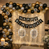 Balloon and you Solid Gold, Black & Silver Birthday Decoration Kit with White Net & LED Lights Balloon(Black, Gold, Silver, Pack of 40)