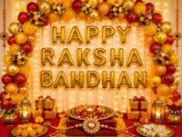 SOI Solid HAPPY RAKSHA BANDHAN Letter Balloon Set - 18 Pcs Gold Alphabet Mylar Balloons Balloon(Gold, Pack of 18)