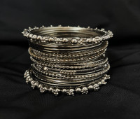 Blingpitara Alloy Beads Silver Bangle Set(Pack of 10)