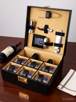 BLB Borsi leathers 6 glasses black bar set premium bottle Opener handy portable Leatherette-GPBLCS001 11 - Piece Bar Set(Wooden)