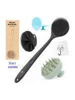 Agistar Silicon Shower Bath Back Brush+Body Scrubber+Scalp Massager+Face Scrubber+Hooks