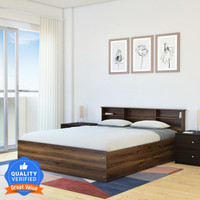 Flipkart Perfect Homes Opus Engineered Wood Queen Box Bed(Finish Color - Melamine Walnut, Delivery Condition - Knock Down)