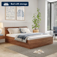 Wakefit Taurus Engineered Wood Queen Box Bed, 200 cm x 150 cm (6.56 ft x 4.92 ft)(Finish Color - Columbia walnut, Delivery Condition - Knock Down)