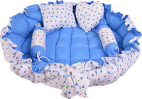 The Kiddystore Cotton Baby Bed Sized Bedding Set(Blue, 1 Baby Reversible Nest Bedding Round Tub Bed, 2 Soft Bolsters, 1 Square Pillows, 1 Heart Pillow)