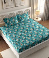 IWS Cotton Double Flat 144 TC Floral 1 Bedsheet(Green)