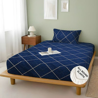 Weave & Decor Microfiber Single Fitted (Elastic) 300 TC Geometric 1 Bedsheet with 2 Pillow Covers(Blue)