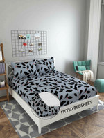 Decent Home Cotton Double Fitted (Elastic) 240 TC Floral 1 Bedsheet with 2 Pillow Covers(Grey Fits upto 6 inches mattress)