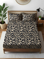 Weave & Decor Microfiber Double Flat 300 TC Animal 1 Bedsheet with 2 Pillow Covers(BEIGE AND BLACK)