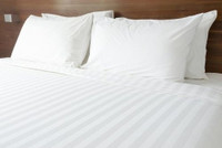 YASHI DÉCOR Cotton, Polycotton, Microfiber Double Flat 280 TC Striped 1 Bedsheet with 2 Pillow Covers(White)
