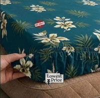 LA MANTTA Cotton Blend King Fitted (Elastic) 220 TC Floral 1 Bedsheet(Blue, Green)