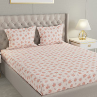 Raymond Home Cotton Double Flat 104 TC Floral 1 Bedsheet with 2 Pillow Covers(Pink)