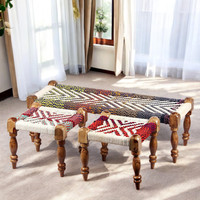 Ikiriya Hamilton Sheesham Wood Vintage 3+1+1 SEATER Solid Wood 5 Seater(Finish Color - Multi Colour Chindi & White Rope Canning 5s, DIY(Do-It-Yourself))