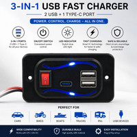YASH AUTO ELECTRICALS 3-in-1 Fast USB Charger With Dual USB & Type-C 12V/24V for Car, Bike and scooty 5 A Bike Mobile Charger