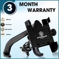 Otoroys CNC Bike Mount Holder for Navigation 360 Degree Rotating Handlebar Metal Body Cradle Stand for Bicycle, Motorcycle, Scooty Fits All Smartphones (CNC Metal Holder with USB Charger) Bike Mobile Holder(Black)