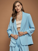 URBANGRACE BY KASSUALLY Solid Single Breasted Formal Women Blazer(Blue)