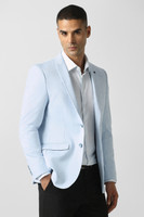 VAN HEUSEN Solid Single Breasted Formal Men Blazer(Light Blue)