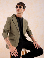 The Indian Garage Co. Solid Single Breasted Casual Men Blazer(Green)
