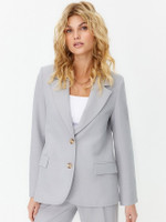 NEW-18 Solid Single Breasted Casual Women Blazer(Grey)