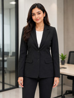 SBG Solid Single Breasted Casual, Formal Women Blazer(Black)