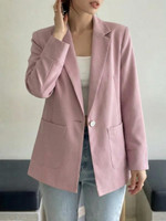THECLASSICTOGS Solid Single Breasted Formal Women Blazer(Purple)