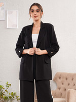 SASSAFRAS Solid Double Breasted Casual Women Blazer(Black)