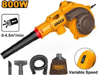 INGCO 800W Aspirator Blower with Dust Bag, Flexible Tube, Suction Nozzles, Air Blower(Corded)