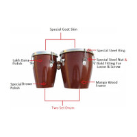 RAM musical Bongo Two set Brown Shiny polish, Goat skin Wooden Bongo(18 cm, 15 cm)