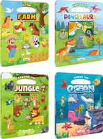 At the Farm, The Era of Dinosaur, Around the Jungle and Under the Ocean Window Cut Board Book : Picture Book for Children, Early Learning Die cut shape Book, Board Book for Young Learners | Combo of 4 Die Cut Shape Board Books(Board Book, GO WOO)