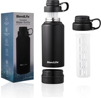 BlendLife Vacuum Insulated Steel Thermos , Leakproof Hot/Cold Flask with Built-In Infuser 1000 ml Steel Bottle(Pack of 1, Black)