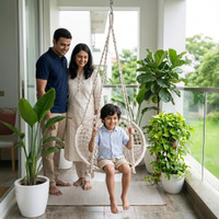 Patiofy Cotton Rope Round Swing Chair for Kids, Wooden Swing for Kids, Jhula for Outdoor Swings(Beige)