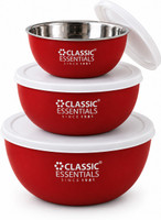 Classic Essentials Stainless Steel Storage Bowl Microwave Safe Bowl(Pack of 3, Red)