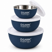 Classic Essentials Stainless Steel Storage Bowl Microwave Safe Mixing (500ml, 750ml,1250ml),(Pack of 3, Dark Blue, White)