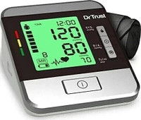 Dr Trust Goldline with Talking Guidance and 3 Color Hypertension Alert LCD indicator and Power Adapter Included Blood Pressure Monitor USA Bp Monitor Bp Monitor(Metallic Silver)
