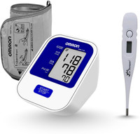 OMRON HEM-7124 Automatic Blood Pressure Monitor with Dr. Morepen MT-110 Digital Thermometer (Combo Pack, 3 Years Warranty) Bp Monitor(Blue)