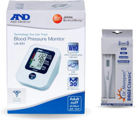 AND UA-651 Upper Arm Blood Pressure Monitor + Dr. Morepen MT-110 Digital Thermometer for Home Health Monitoring Bp Monitor(White, Blue)