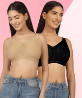 Clothonics art735BS Women Full Coverage Non Padded Bra(Black, Beige)