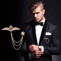 SYGA Men Suit Shirt Stud Lapel Pin Chain Tassel Brooch Pin Brooch(Gold)