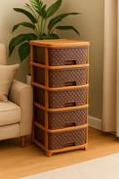 RANGILA 5 Layer Brown Foldable Cabinet Plastic Cupboard Storage Plastic Modular Drawer Plastic Free Standing Chest of Drawers(Finish Color - ALL, Door Type- Folding, DIY(Do-It-Yourself))