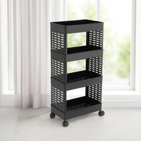 HomeQueen 4 Compartments Plastic Multi-Purpose Storage Organizer 4-Tier Rack Trolley(Black)