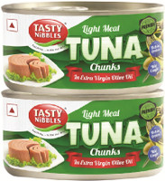 Tasty Nibbles LIGHT MEAT TUNA CHUNKS IN EXTRA VIRGIN OLIVE OIL 185 G X 2 Sea Foods(370 g, Pack of 2)
