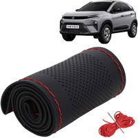 Kingsway Hand Stiched Steering Cover For Tata Universal For Car(Black Color with Red Thread, Leatherite)