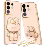 RESOURIS Back Cover for vivo T4x 5G(Pink, Gold, Cases with Holder, Polycarbonate, Pack of: 1)