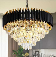 Yavik crystal black gold polish metal 500mm chandelier hanging ceiling pandent joomar Chandelier Ceiling Lamp(Gold, Black)