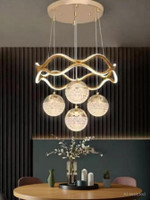 Shri Mahal Antiques 5 Light Curvy LED Pendant Chandelier Light Pendant Lamp Ceiling Lamp(Gold)