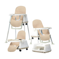Golden Bee Deluxe 4 in 1 Baby High Chair,Feeding Seat,Tray,Wheels,Cushion Seat,6-36 months(Khakhi)