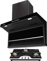 Maplin Combo of Gas Cooktop model GH04 Prima & Kitchen Chimney T05 Long (3 Feet) Auto Clean Wall Mounted Black 1400 CMH Chimney