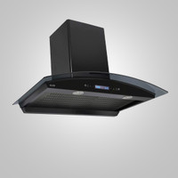 Glen CH6061DCACBLAC Curved Glass Chimney with Inverter Technology, 1400 m³/h - 90cm Auto Clean Wall Mounted BLACK 1400 CMH Chimney